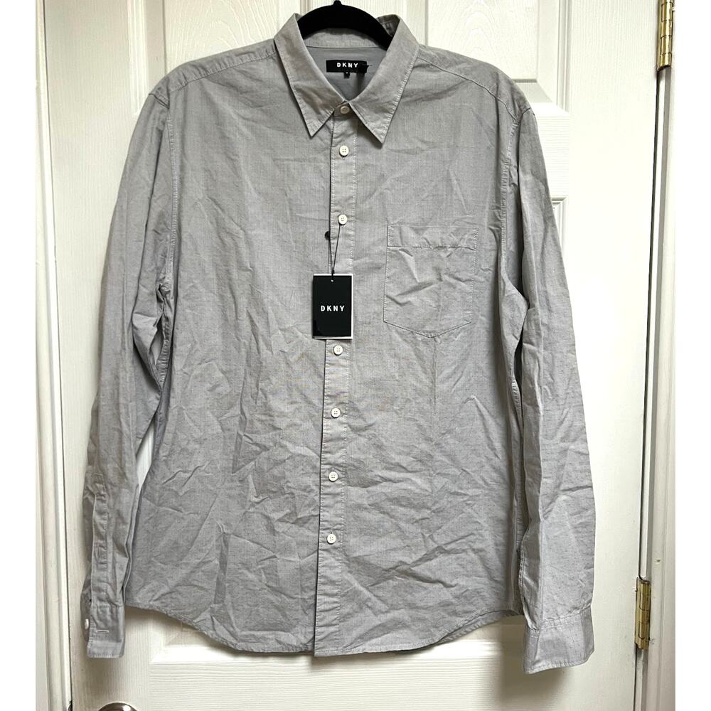 DKNY 100% Cotton Pale Gray//Blue Downtown Soft Dress Shirt